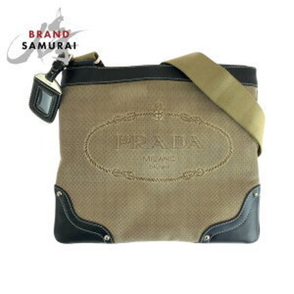 Prada jacquard beige black Leather Shoulder Bag messenger - Picture 1 of 9